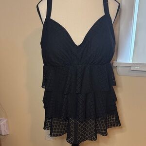 Bal Harbour women’s black layered ruffle tankini bathing suit black sz 20